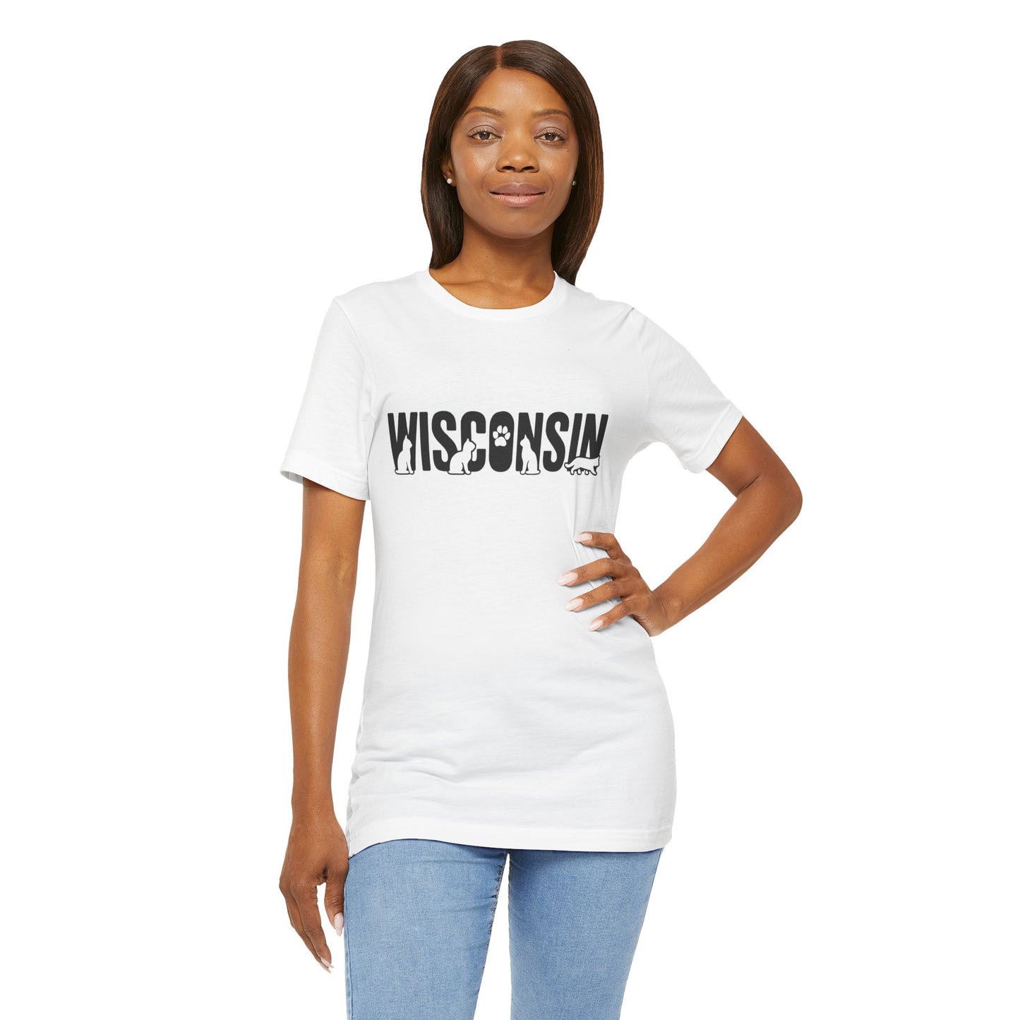 Wisconsin cat letters Unisex Jersey Short Sleeve Tee