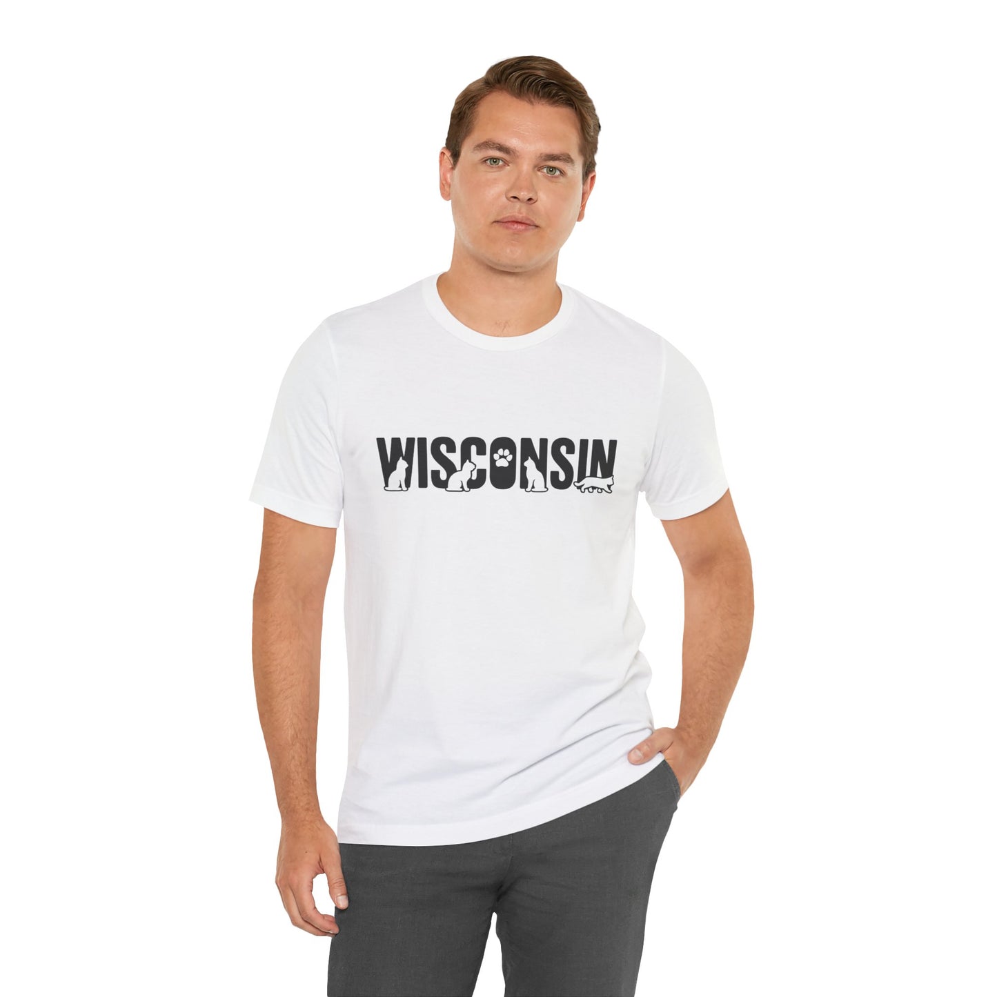Wisconsin cat letters Unisex Jersey Short Sleeve Tee