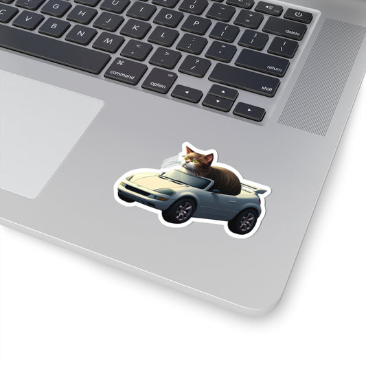 Chunky Cat in Car - Laptop Decal