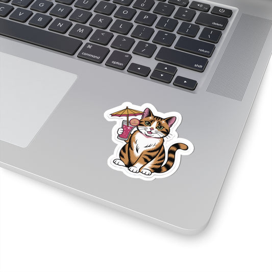 Orange Cat with Drink - Laptop Decal