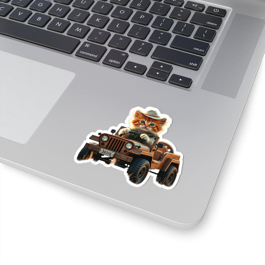 Adventurous Cat Jeep - Laptop Decal