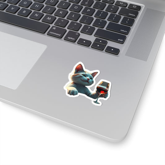 Funny Cat with Wine - Laptop Decal