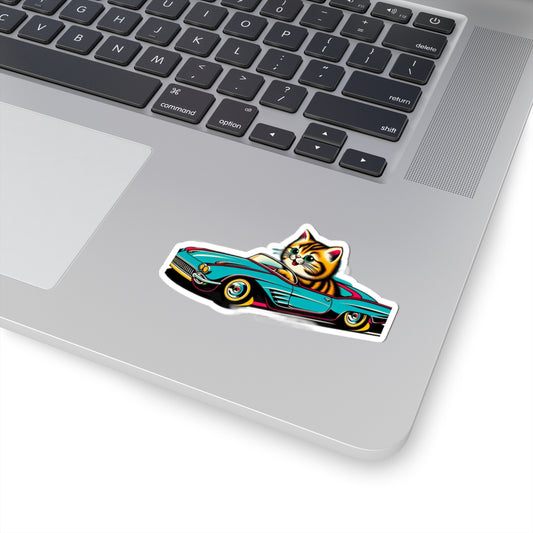 Playful Cat in Classic Car - Laptop Decal