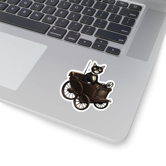 Vintage Cat in Car - Laptop Decal