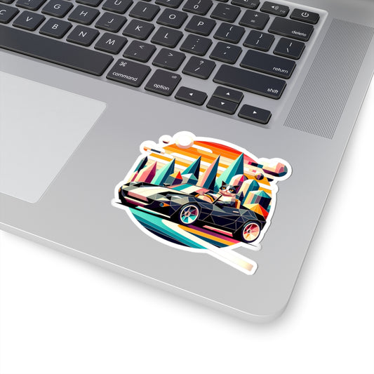 Retro Cat in Car - Laptop Decal